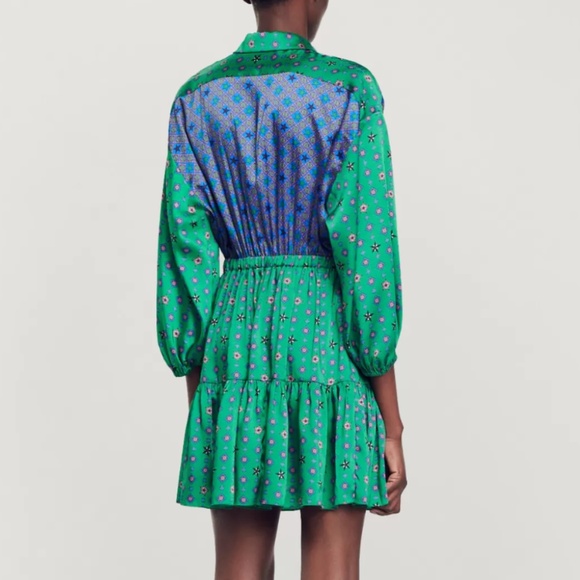Sandro Edena Mixed Print Satin Shirtdress Mini Dress Size 38 NWT Retail $415 - Picture 5 of 14